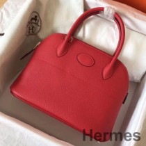 Borsa Hermes Bolide 31 fatta a mano in pelle Clemence rossa