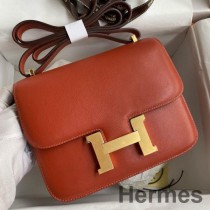 Borsa Hermes Constance 18 realizzata a mano in pelle di vitello Swift Sienna