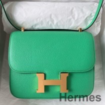 Borsa Hermes Constance 18 realizzata a mano in pelle di vitello Epsom Vert Comics
