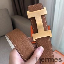 Fibbia per cintura Hermes Constance 2 e cinturino Epsom marrone/bianco da 42 mm