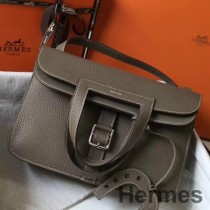 Borsa Hermes Halzan da 31 cm in pelle Clemence color tortora