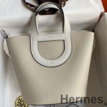 Borsa Hermes In The Loop 18 fatta a mano in pelle Clemence Grigio Perla