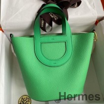 Borsa Hermes In The Loop 18 fatta a mano in pelle Vert Comics Clemence