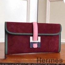 Pochette Hermes Jige Elan 29 in pelle di vitello scamosciata bordeaux