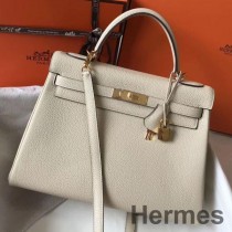 Borsa Hermes Kelly 32 centimetri in pelle Beton Clemence GHW