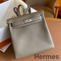 Zaino Hermes Kelly Ado in pelle Clemence color tortora
