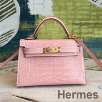 Borsa Hermes Kelly Mini II fatta a mano in coccodrillo alligatore nudo