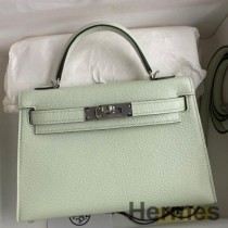 Borsa Hermes Kelly Mini II Sellier fatta a mano in pelle Vert Fizz Chevre Mysore