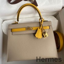 Borsa Hermes Kelly Sellier 25 bicolore in trench e pelle di vitello Epsom gialla