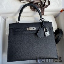 Borsa Hermes Kelly Sellier 25 fatta a mano in pelle di vitello Epsom nera