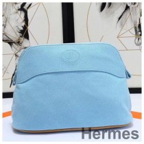 Custodia da viaggio Hermes Bolide media in cotone Lin blu