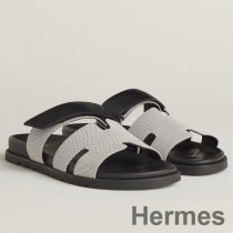 Sandali Chypre Hermes Da Uomo In Tela Con Pelle Nera