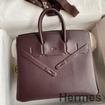 Borsa Hermes Shadow Birkin 25 in edizione limitata in pelle di vitello Chocolat Swift