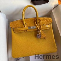 Borsa Hermes Touch Birkin 25 in pelle di coccodrillo Niloticus lucida gialla