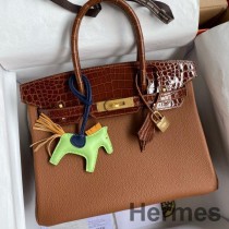 Borsa Hermes Touch Birkin 30 in clemence oro e pelle di coccodrillo nilotico lucida
