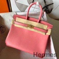 Bolsa Hermes Birkin 25 feita à mão em couro Swift com batom rosa