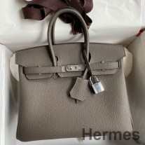 Bolsa Hermes Birkin 25 Retourne feita à mão em couro Etain Clemence