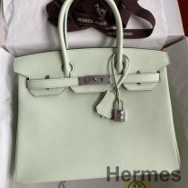 Bolsa Hermes Birkin 30 Retourne feita à mão em couro de bezerro Vert Fizz Epsom
