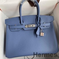 Bolsa Hermes Birkin 30 Retourne feita à mão em pele de bezerro Ágata Azul Epsom