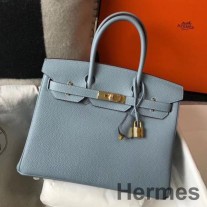 Bolsa Hermes Birkin 30cm em couro azul Lin Clemence GHW