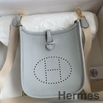 Hermes Evelyne Mini Bolsa Artesanal em Couro Azul Brume Clemence