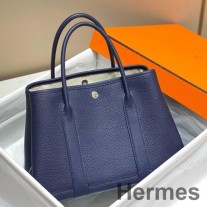Bolsa Hermes Garden Party 30 em couro azul Saphir Taurillon
