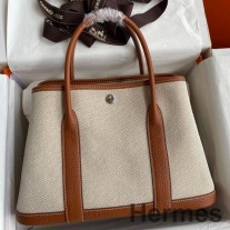 Bolsa Hermes Garden Party 30 feita à mão em couro Toile e dourado