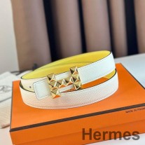 Cinto reversível Hermes H Medor 24MM em couro Epsom branco