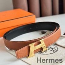 Cinto reversível Hermes H Take Off 32MM em couro Clemence dourado