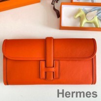 Bolsa clutch Hermes Jige Elan 29 em couro de bezerro laranja Swift