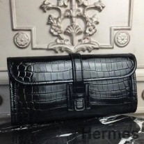 Embreagem Hermes Jige Elan 29 em couro de crocodilo preto