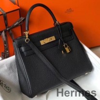 Bolsa Hermes Kelly 25cm Retourne em couro Clemence preto