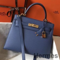 Bolsa Hermes Kelly 28 cm em couro azul ágata Epsom GHW
