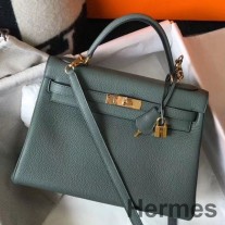 Bolsa Hermes Kelly 32cm em couro Vert Amande Clemence GHW