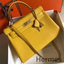 Bolsa Hermes Kelly 32cm em couro Clemence amarelo GHW