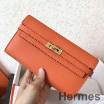 Carteira longa Hermes Kelly Classic em couro Epsom laranja