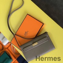Carteira Hermes Kelly Classique To Go em couro de bezerro Taupe Epsom