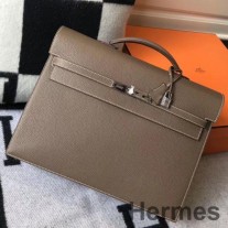 Pasta Hermes Kelly Depeche 38 em couro de bezerro cinza