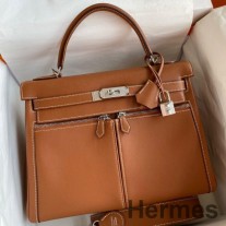Bolsa Hermes Kelly Lakis 32 feita à mão em couro de bezerro Swift dourado