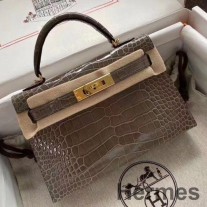 Bolsa Hermes Kelly Mini II feita à mão em crocodilo jacaré taupe