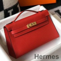 Bolsa Hermes Kelly Pochette em couro Epsom vermelho