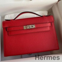 Bolsa Hermes Kelly Pochette feita à mão em couro de bezerro vermelho Epsom