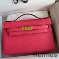 Bolsa Hermes Kelly Pochette feita à mão em batom rosa Epsom couro de bezerro