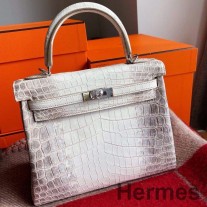 Bolsa Hermes Kelly Retourne 25 feita à mão em pele de crocodilo Himalaia Niloticus