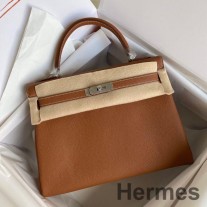 Bolsa Hermes Kelly Retourne 32 feita à mão em couro Clemence dourado