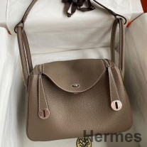 Bolsa Hermes Lindy 26 feita à mão em couro Taupe Clemence