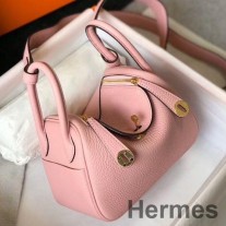 Mini bolsa Hermes Lindy em couro rosa Clemence GHW