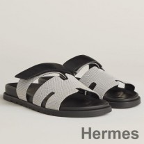 Sandálias chipre masculinas Hermes em lona com couro preto