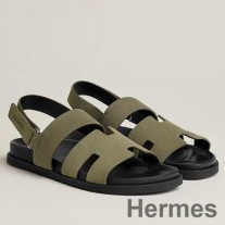 Sandálias Genius masculinas Hermes em couro de bezerro camurça verde