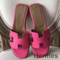 Sandálias Hermes Oran em couro Epsom vermelho rosa